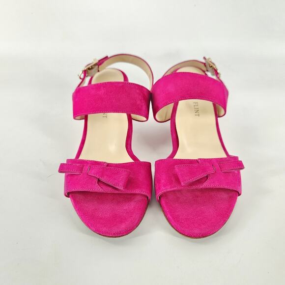 Sarah Flint Nadia Suede Bow Slingback Block Heels Strappy Sandals EU34.5 Fuchsia - Picture 1 of 7